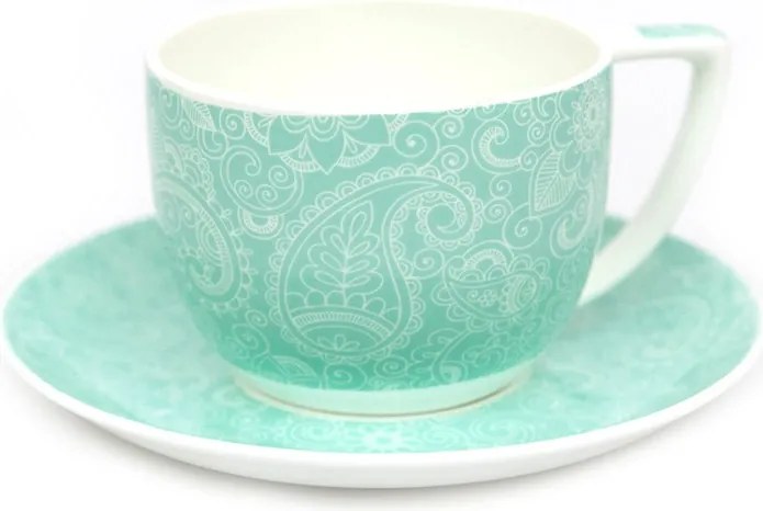 Porcelán Csésze Állvánnyal, Menta Zöld