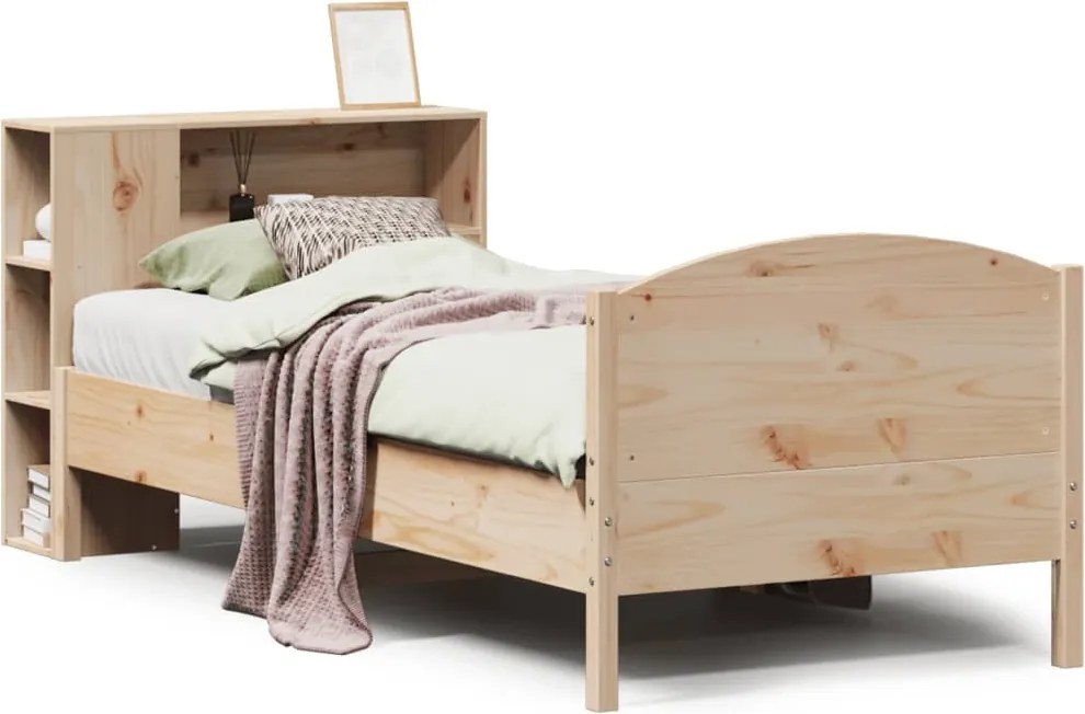 vidaXL tömör fenyőfa könyvespolcos ágy matrac nélkül 100 x 200 cm