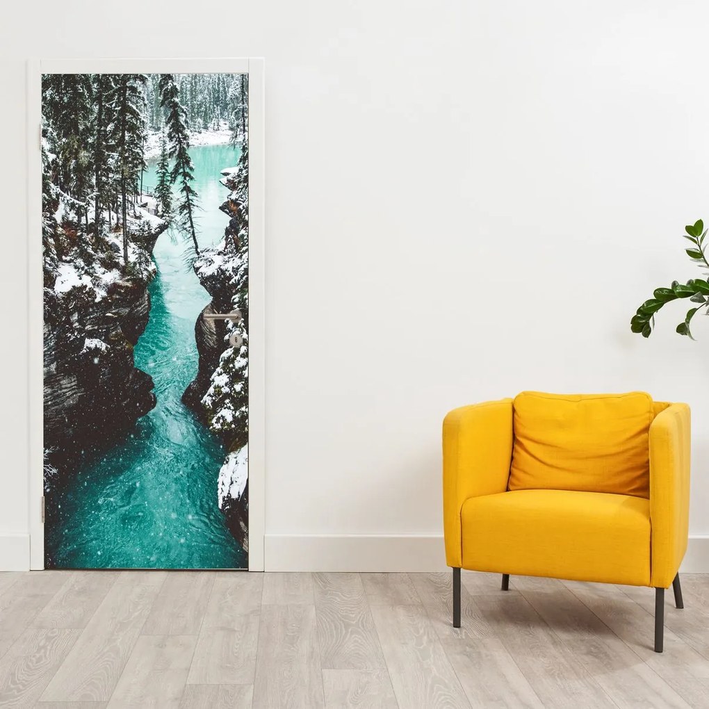 Fotótapéta ajtóra - Hegyi folyó télen (95x205cm)