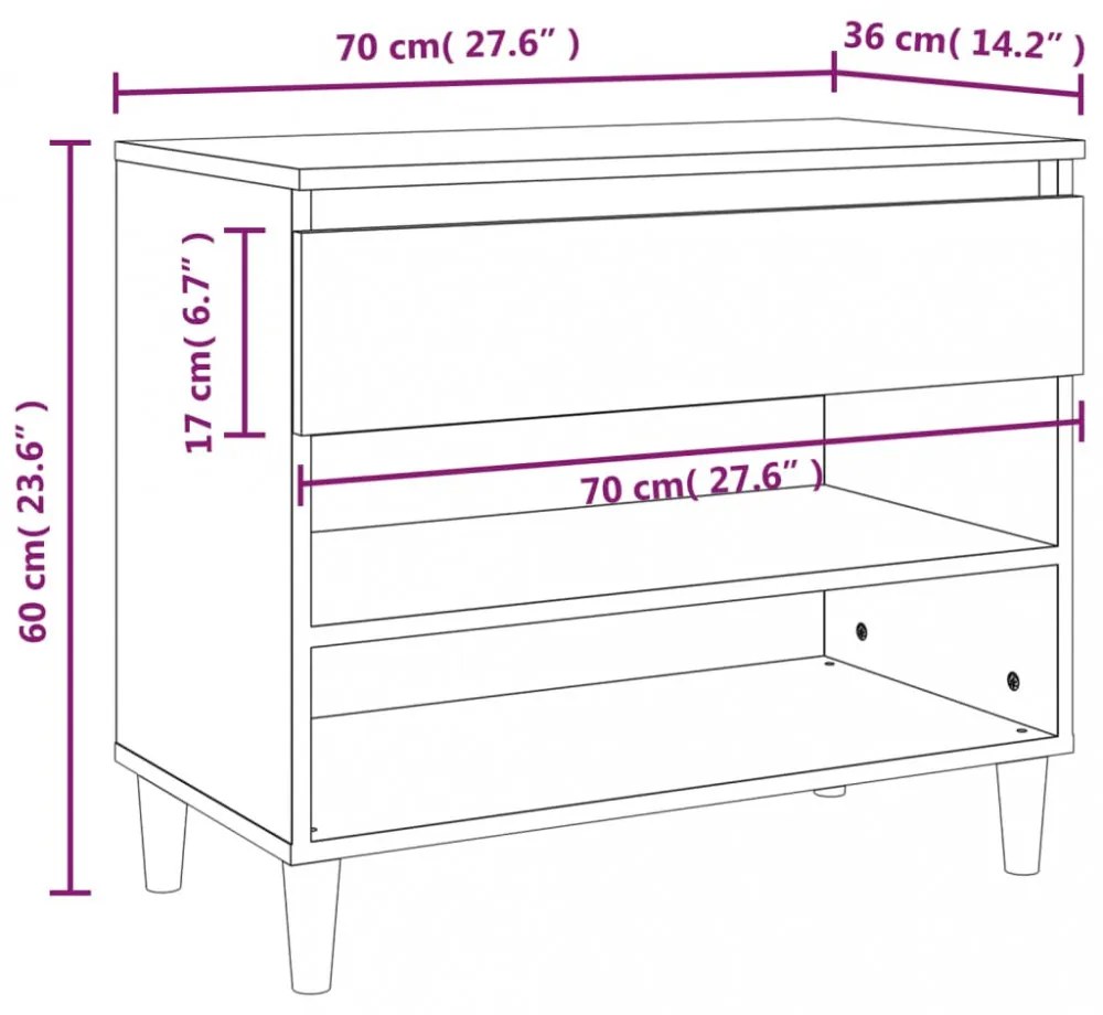 füstös tölgy színű szerelt fa cipősszekrény 70 x 36 x 60 cm