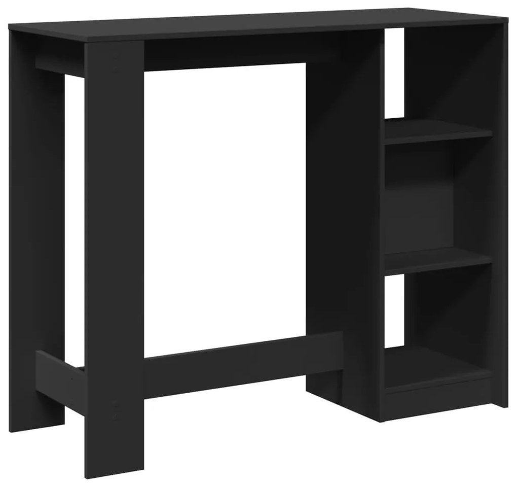 fekete szerelt fa bárasztal polccal 124 x 46 x 103,5 cm