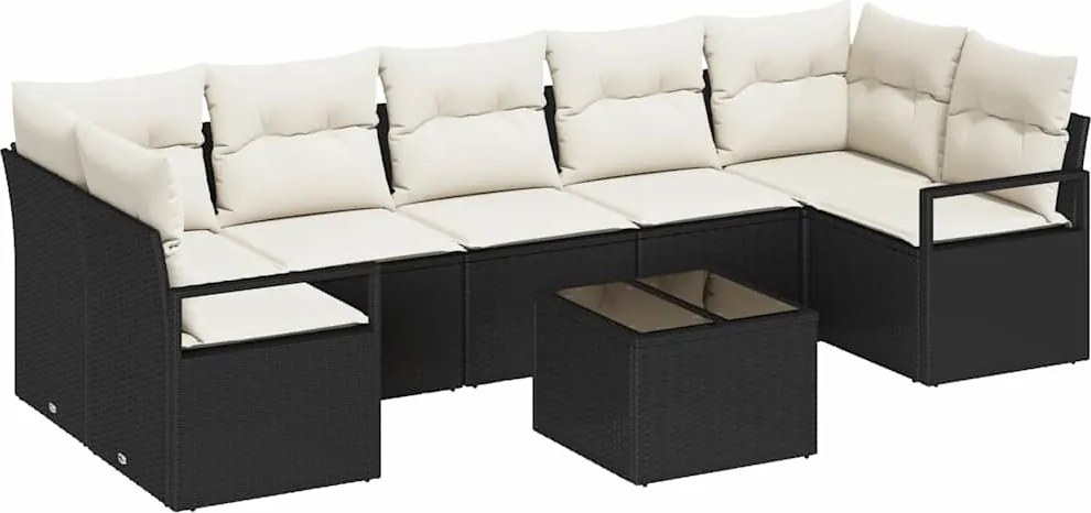 vidaXL Kanapé Szett 8 pcs Fekete és Krém polirattan