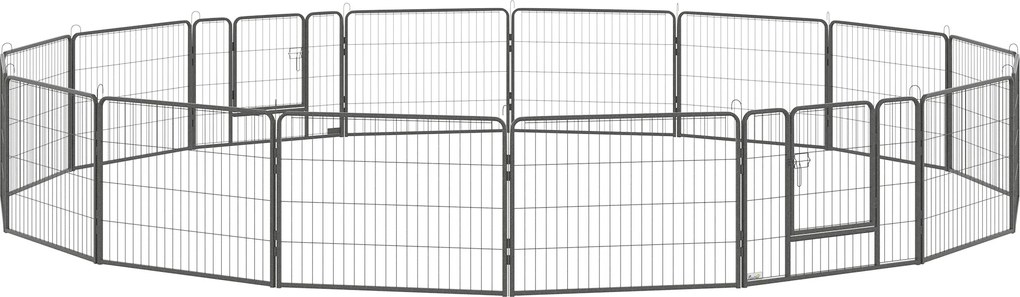 PawHut Kiskutya Játékkerítés 16 Szekció 60cm Magas Kutyajátékkerítés Különböző Formákhoz Állítható 2 Ajtós Acél Szürke | Aosom