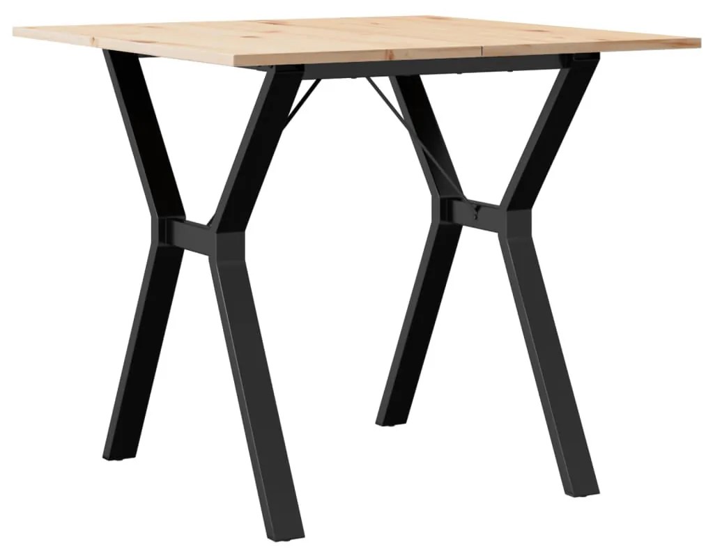 tömör fenyőfa és öntöttvas étkezőasztal Y-vázzal 90x90x75 cm