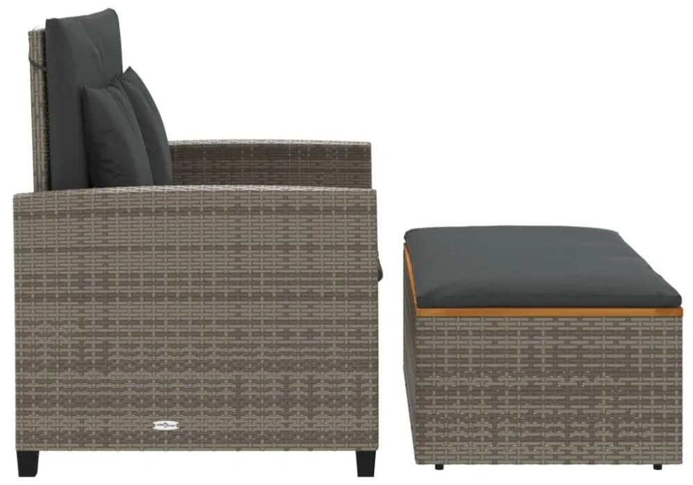 2 személyes szürke polyrattan/akácfa kerti kanapé párnával