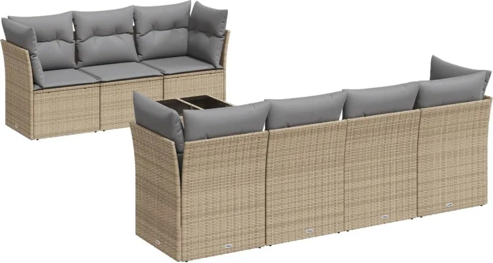 vidaXL 8 részes bézs polyrattan kerti ülőgarnitúra párnával