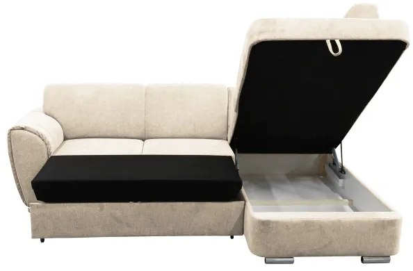 SERPA L-alakú, jobb oldali, kihúzható sarokülőgarnitúra tárolóval, bézs