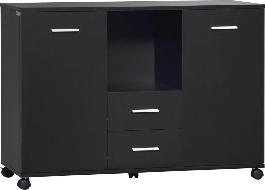 Vinsetto Multifunkcionális Irodai Szekrény 360°-os Kerekekkel, Nyomtatók és Filek számára, Fekete Fa 100x40x71cm | Aosom
