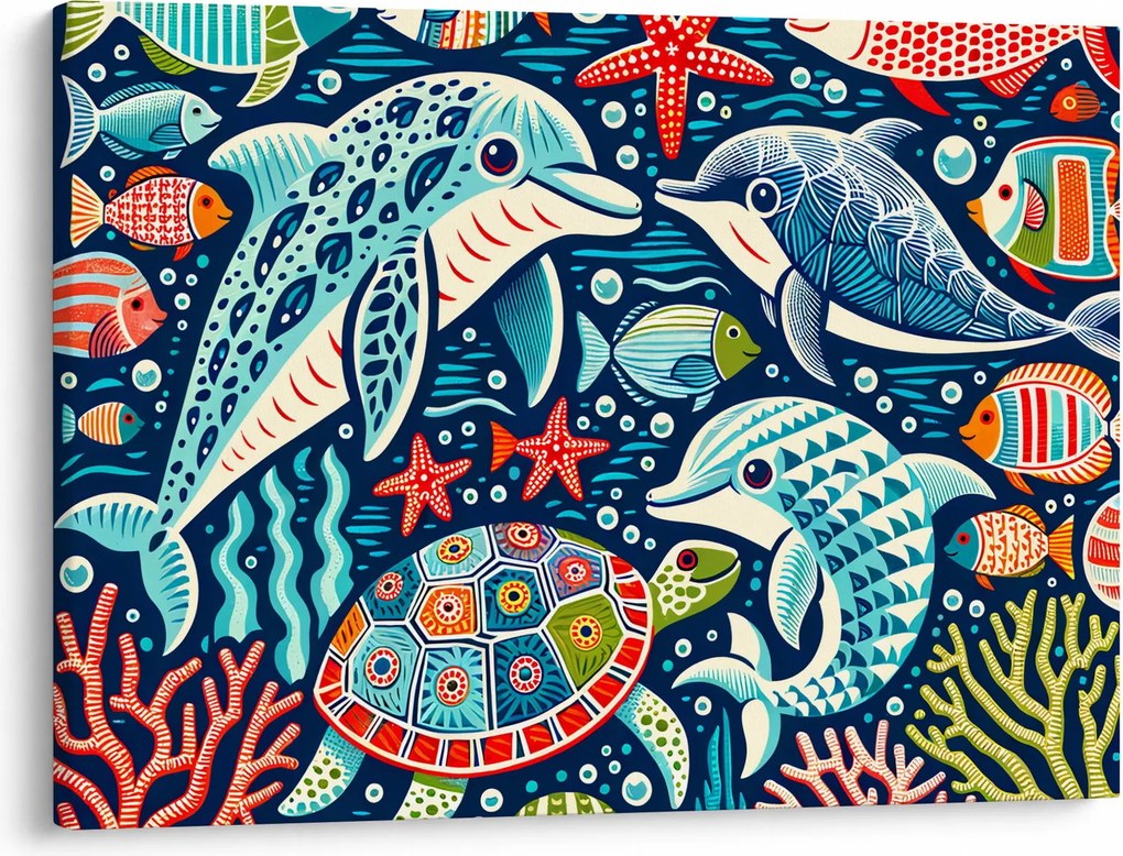 Kép – Rajzolt vízi állatok (70x50 cm)