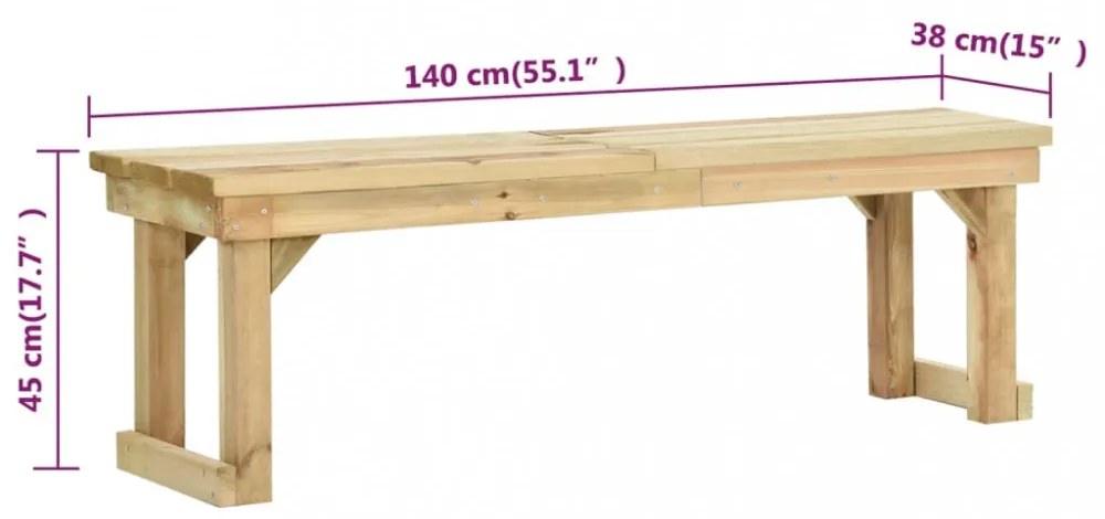 impregnált fenyőfa kerti pad 140 cm