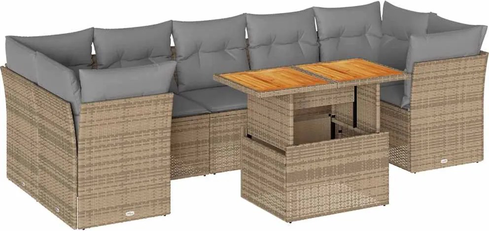 vidaXL 8 részes bézs polyrattan kerti ülőgarnitúra párnával