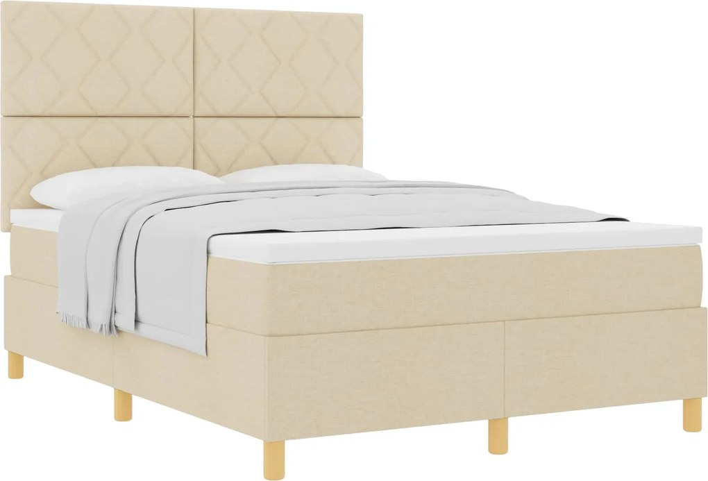 vidaXL Boxrugós ágy matracmal fejtámlával Krém 160 x 200 cm szövet