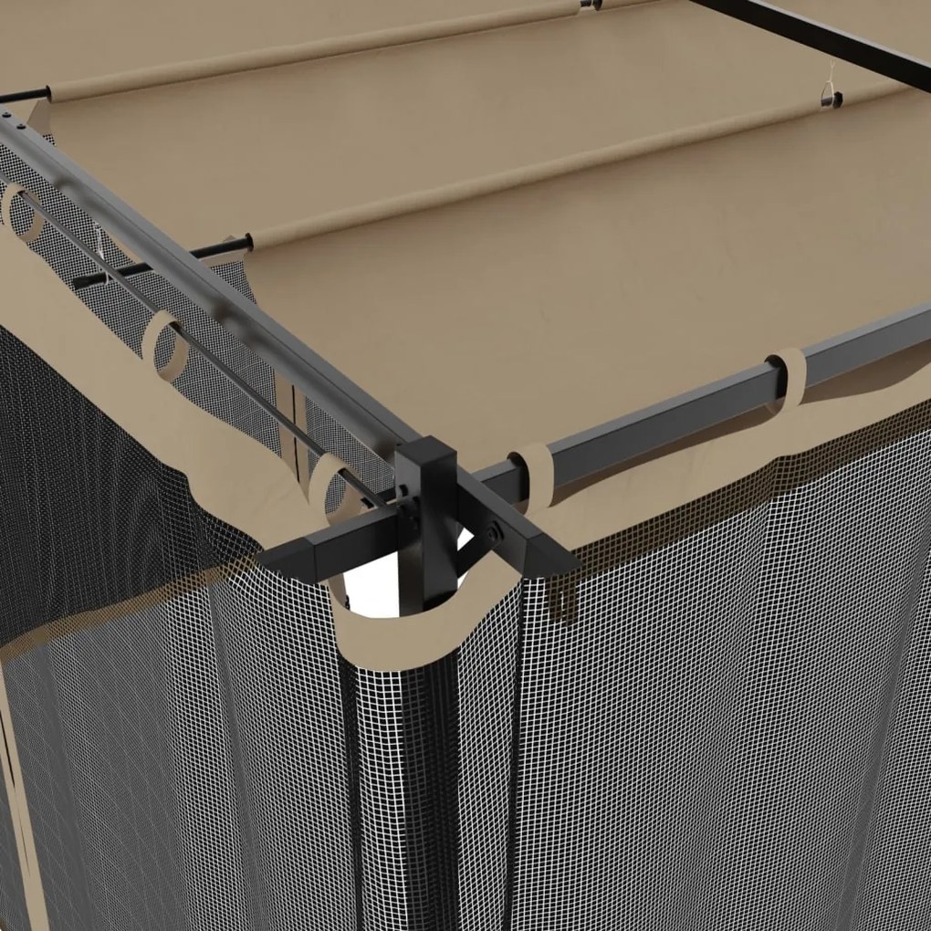 tópszínű acél pavilon hálós oldalakkal 6 x 3 m