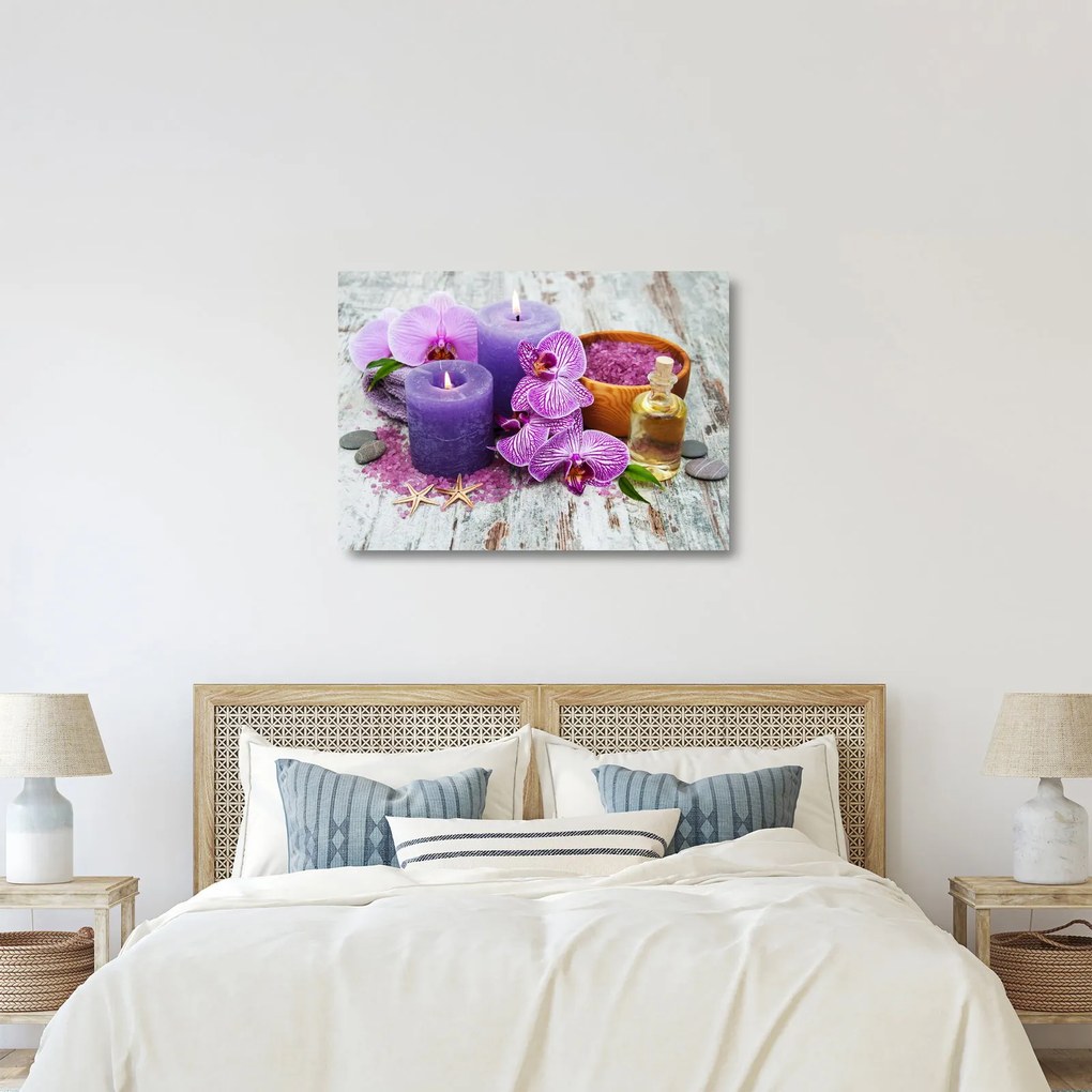 Orchideák és gyertyák képe (üvegen) (70x50 cm)