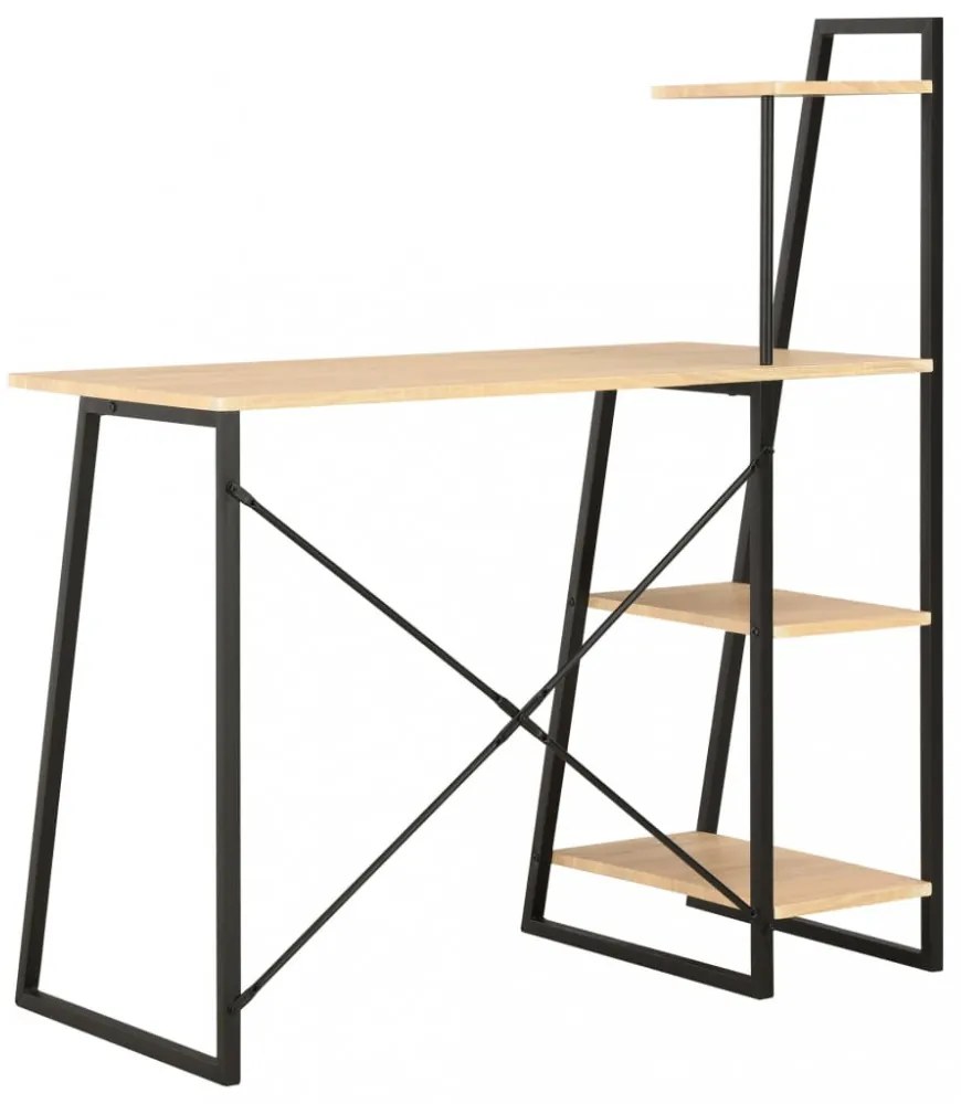 fekete és tölgyszínű íróasztal polcrendszerrel 102x50x117 cm