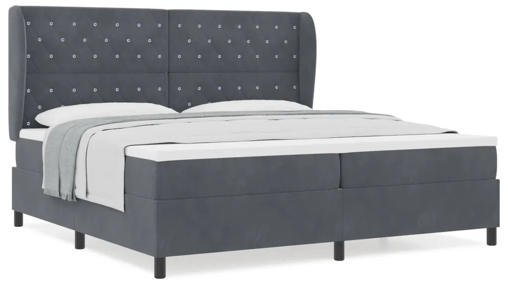 Box Spring Ágy Matraccal, Sötétszürke, 200x200 cm, Bársony