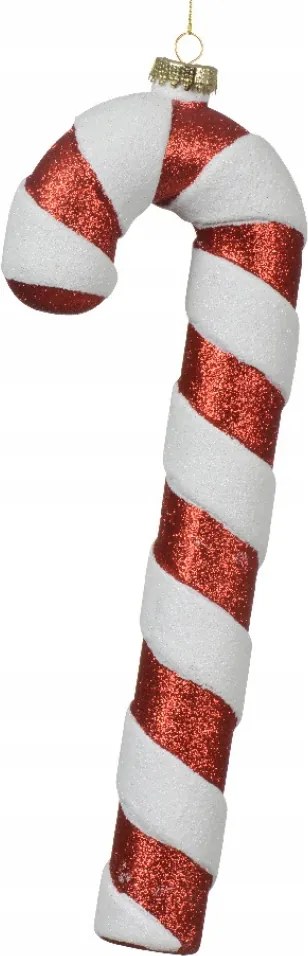 Bomba medál Pálca Nyalóka fehér-piros csillámos Nagy karácsonyfára 30cm