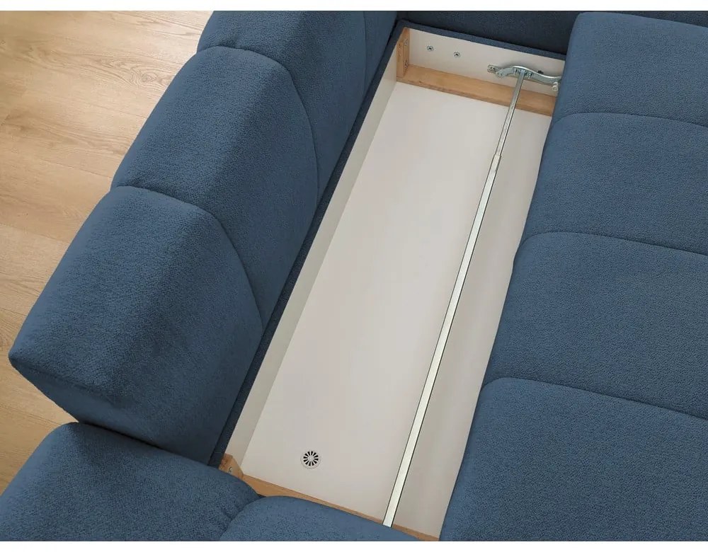 Sötétkék zsenília kinyitható-tárolóhelyes sarokkanapé (jobb oldali-heverő résszel) Everest – Bobochic Paris