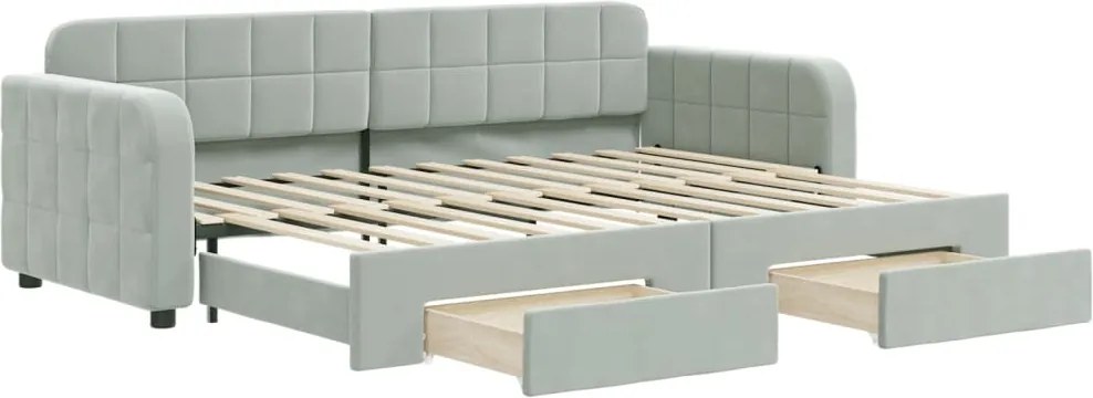 vidaXL világosszürke kihúzható bársony heverő fiókkal 80 x 200 cm