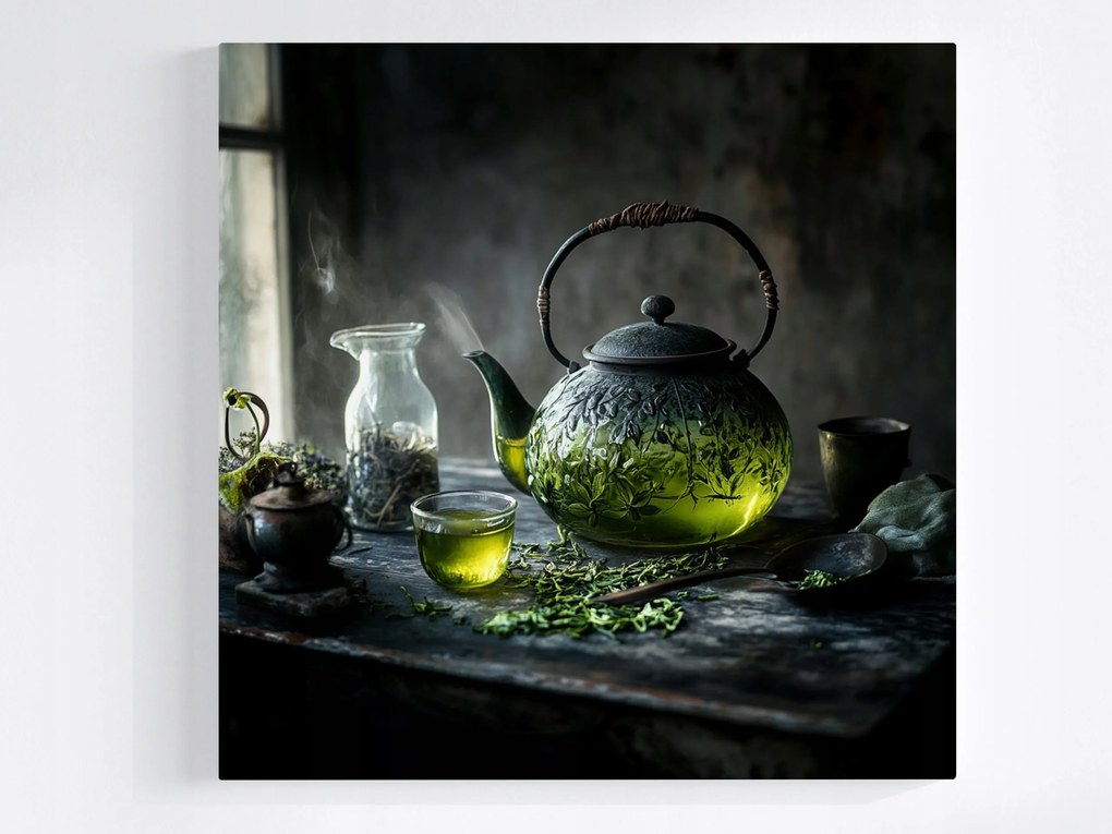 Vászonkép Canvas Zöld Tea Infúzió Ital Kerámia Üveg 80x80