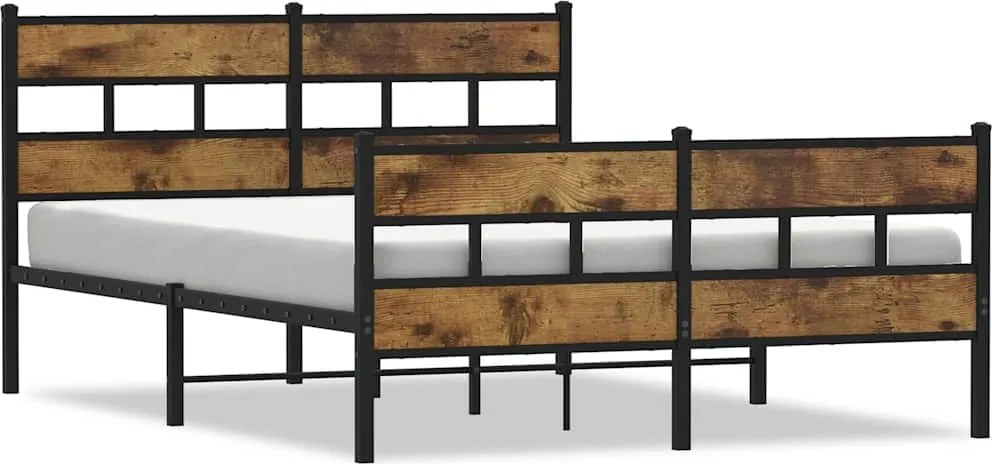 vidaXL füstös tölgy színű fém ágykeret matrac nélkül 140 x 190 cm