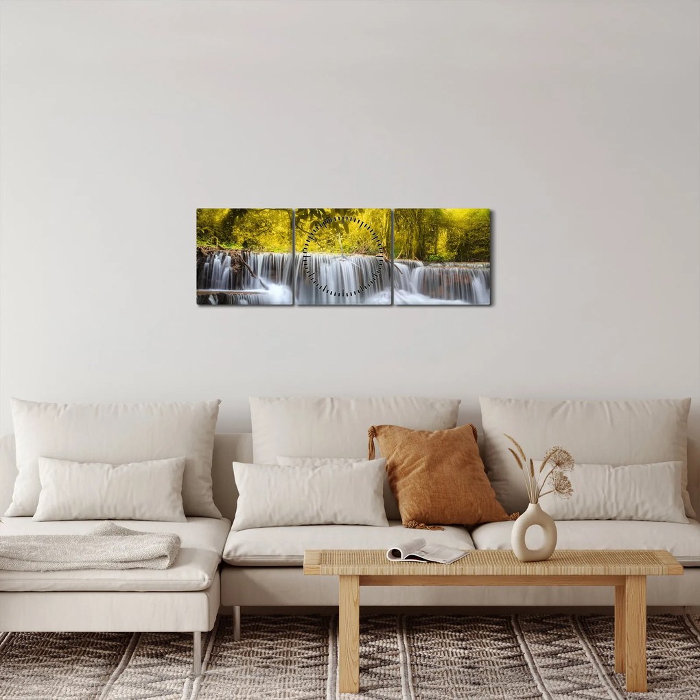Kép - Vízesés, élénk színekkel (órával) (90x30 cm)
