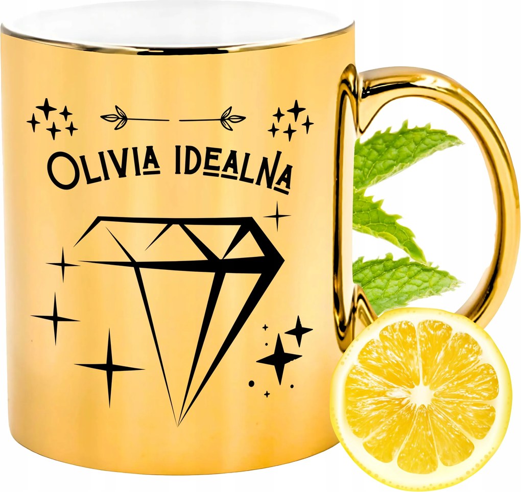 Prémium Arany Csillogó Bögre Olivia Ajándék Nyomtatott Fotóval