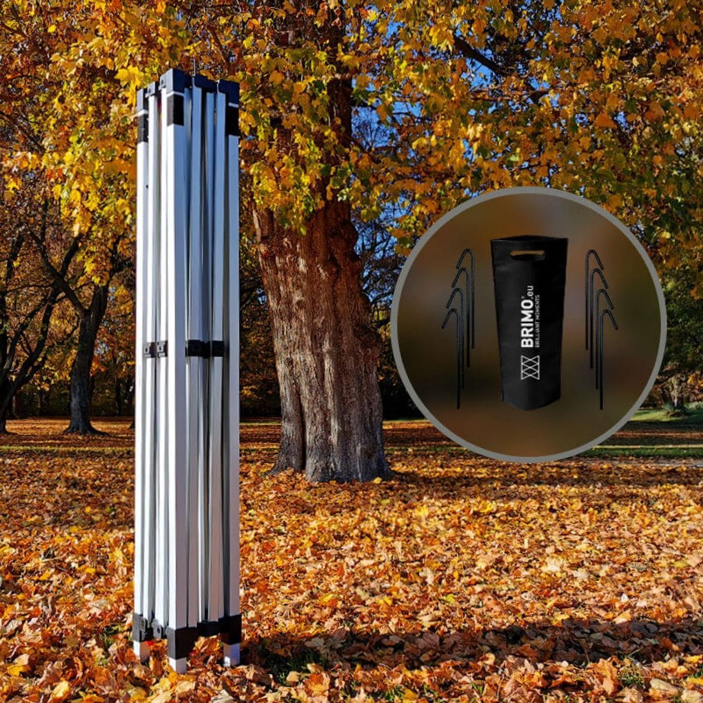 Kerti Pavilon Összecsukható 3x3m | Prémium UV/PVC Védelem | Stabilis BRIMO | Gyors Összecsukás Szerszám Nélkül - falak nélkül - Piros