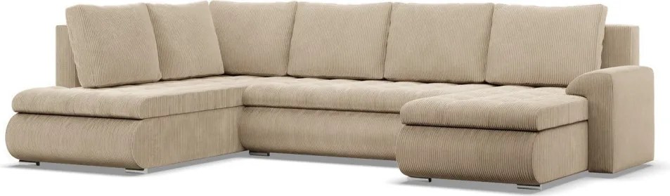 Tokio U sarokkanapé, 3 ágyneműtartóval, kordbársony, baloldali, bézs