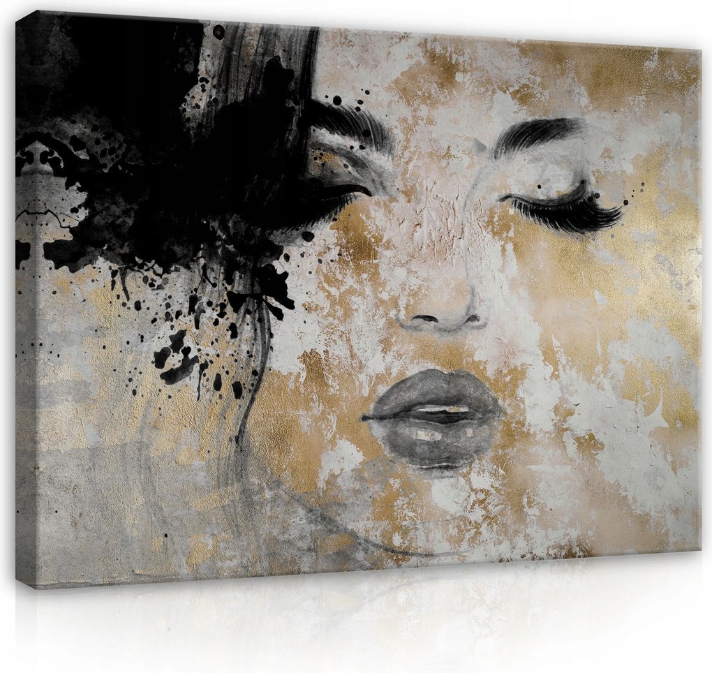 Vászonkép 70x50 Nő arc portré absztrakt arany fekete szürke misztika