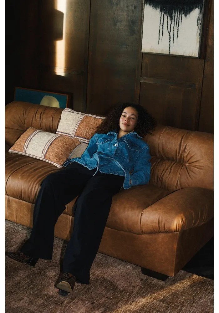 Konyakbarna bőr kanapé 214 cm Douglas – Dutchbone