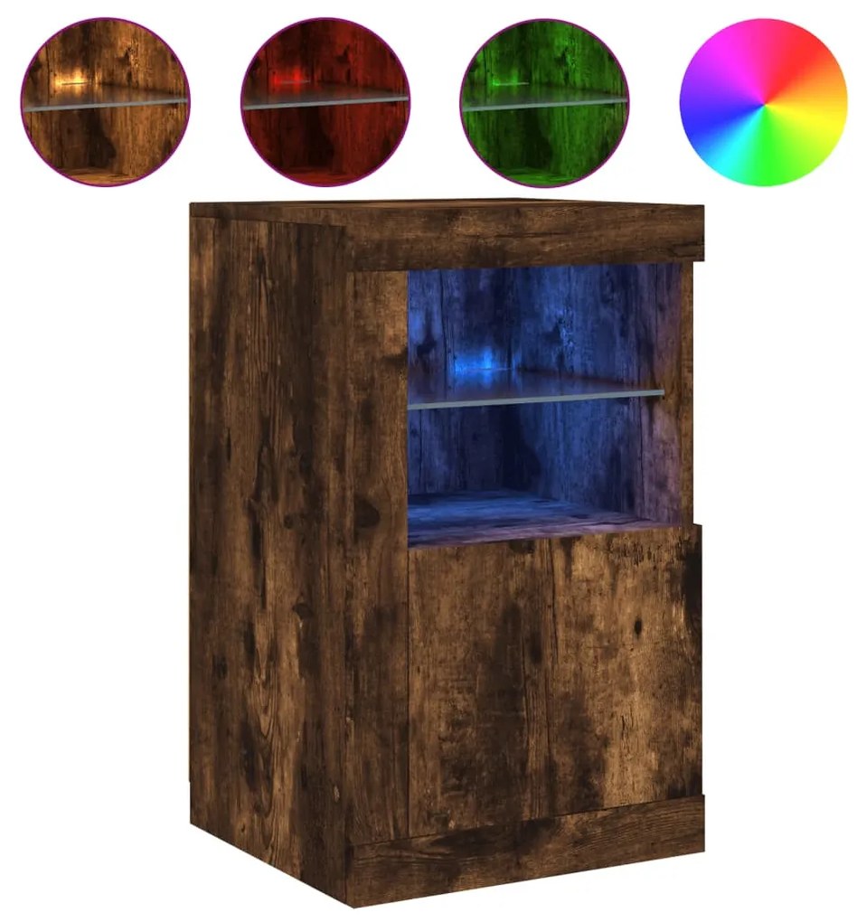 vidaXL 2 db füstös tölgy színű szerelt fa kisszekrény LED-fényekkel