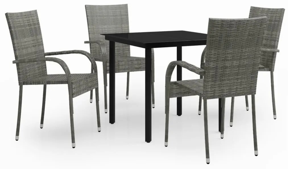 vidaXL 5 részes szürke és fekete kerti étkezőgarnitúra