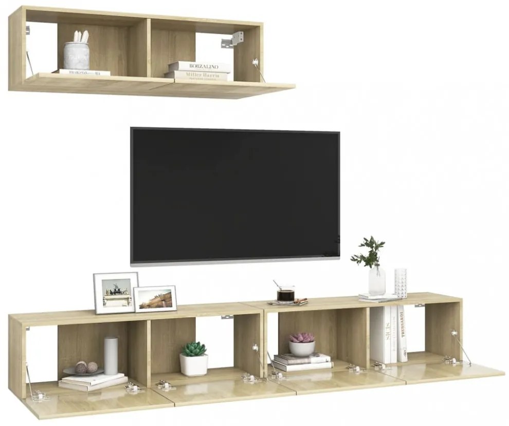 3 db sonoma tölgy színű szerelt fa TV-szekrény