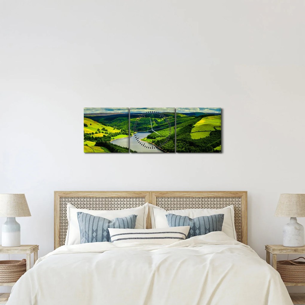 Kép - Zöld táj (órával) (90x30 cm)