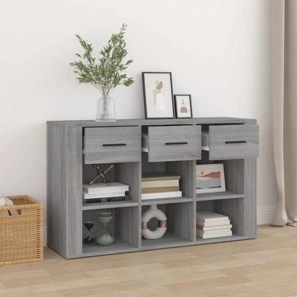 szürke sonoma színű szerelt fa tálalószekrény 100x30x59,5 cm