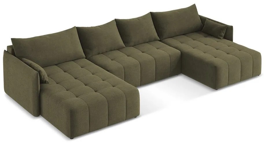 Khaki kinyitható-tárolóhelyes (U alakú) sarokkanapé Moku – Makamii