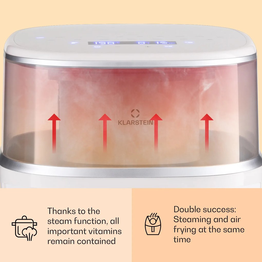 Klarstein Air Bloom, forrólevegős fritőz, 1500 W, 7,5 l, 16 program, gőzölő funkcióval