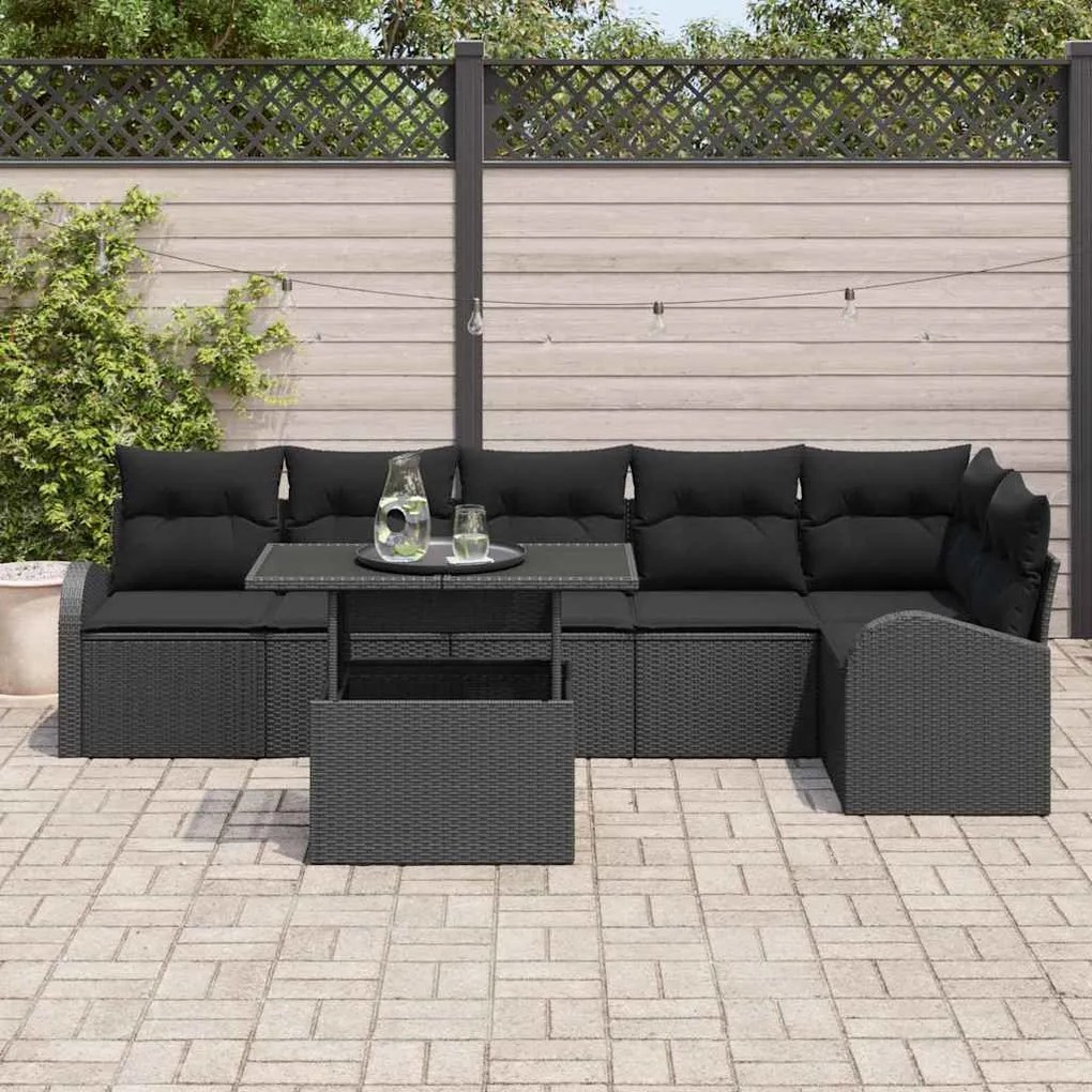 Kerti Kanapé Szett párnával 7 pcs Fekete 100 x 55 x 73 cm