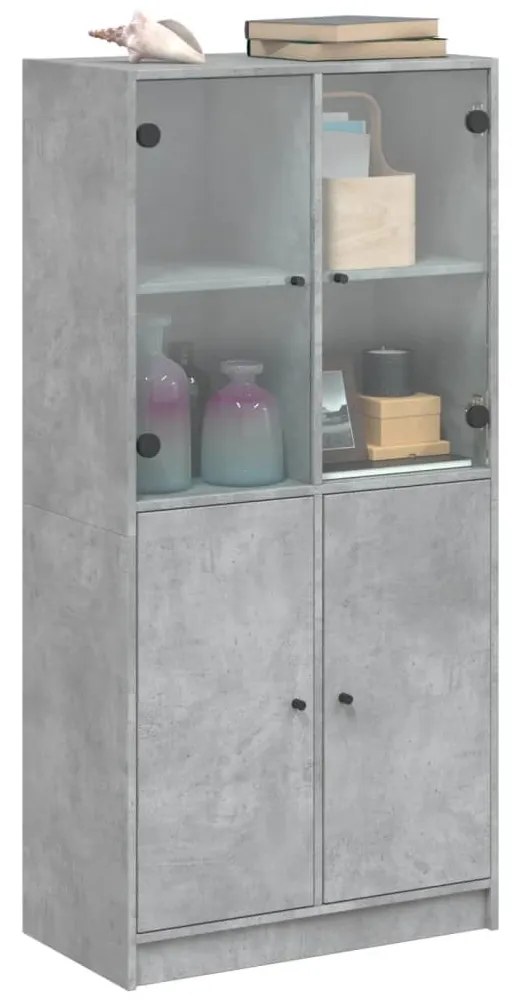 betonszürke szerelt fa magasszekrény ajtókkal 68x37x142 cm