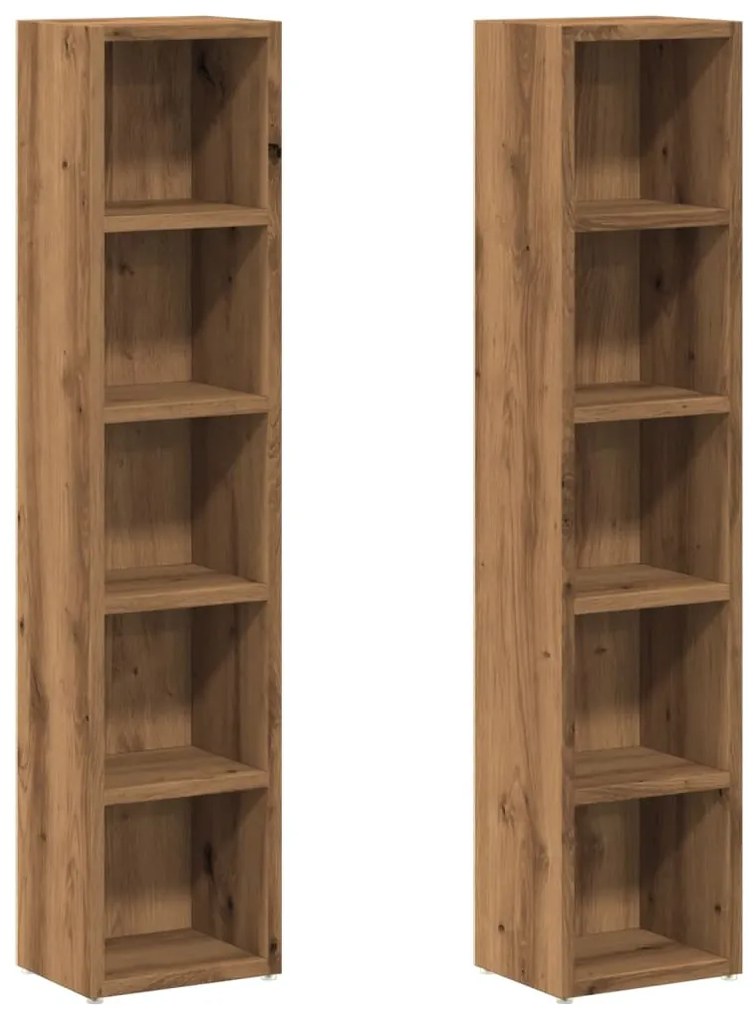 2 db kézműves tölgy színű szerelt fa CD-szekrény 21x16x93,5 cm