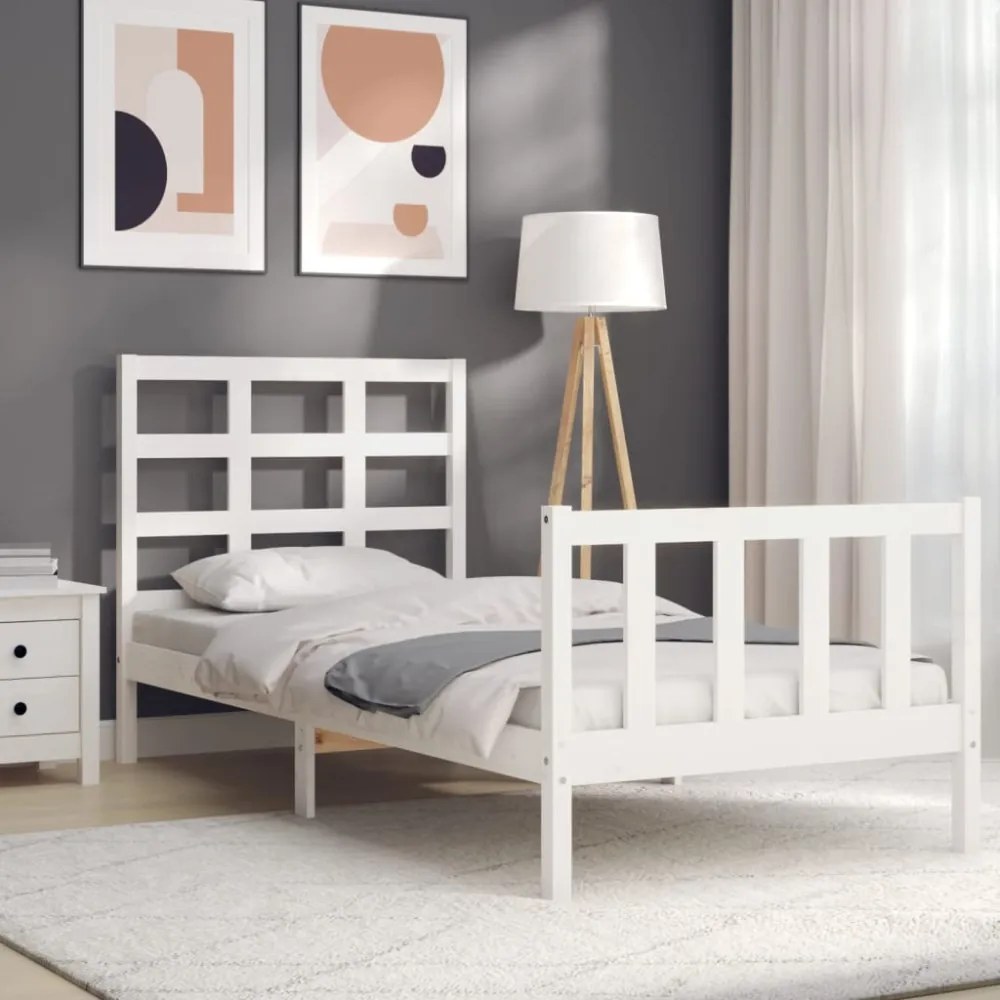 fehér tömör fa ágykeret fejtámlával Small Single