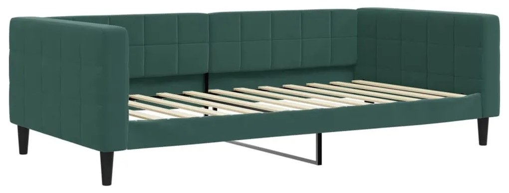 sötétzöld kihúzható bársony heverő matraccal 100 x 200 cm