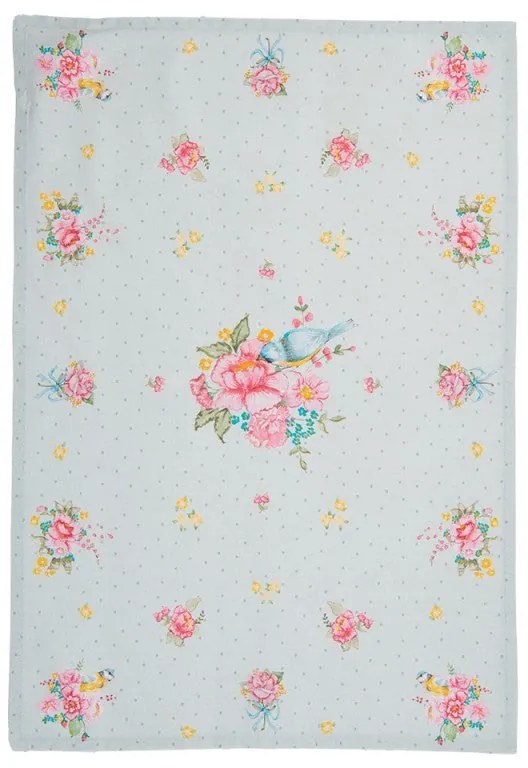 Vintage rózsás madárkás pamut konyharuha Cheerful Roses