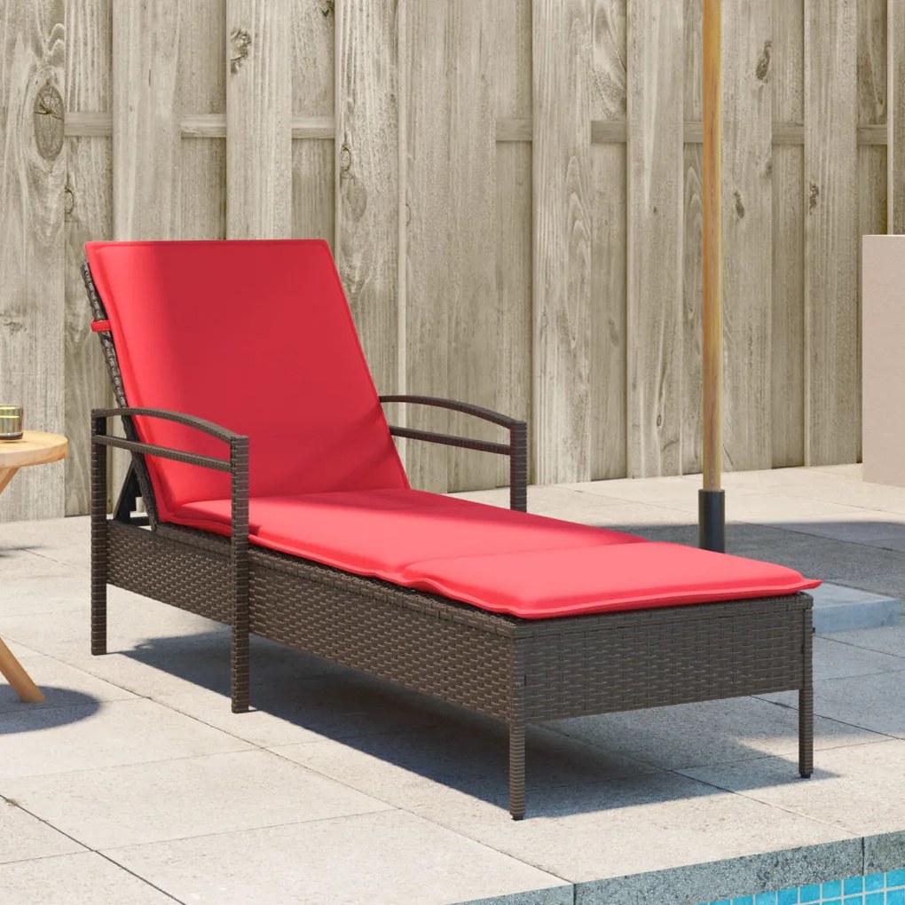 Napozóágy Párnával Barna 63x200x81 cm Poli Rattan
