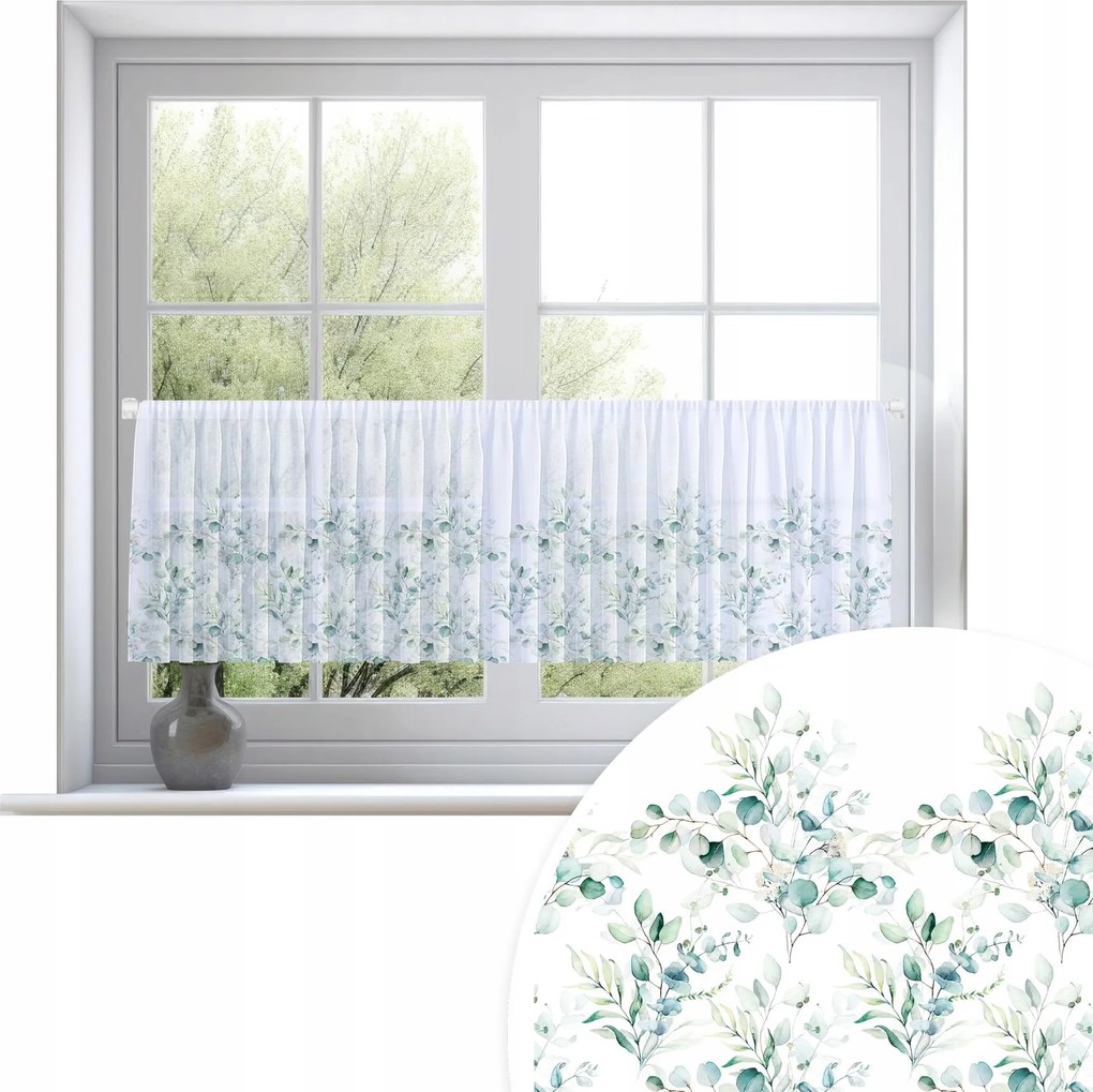 Irigy Hónaljmirigy Kész Függöny Fehér Fátyol 150X50 CM Fátyol Levelek Mintás 073