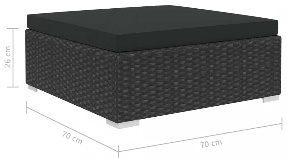 12 részes fekete polyrattan kertibútor-garnitúra párnákkal