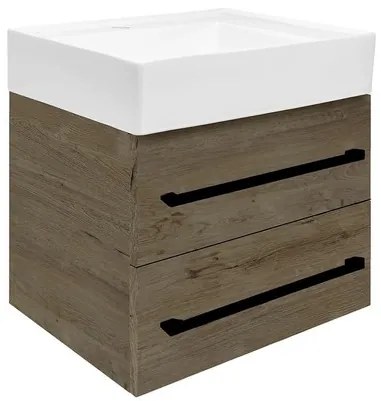 SAT Cube Way Fürdőszobaszekrény mosdóval és fekete fogantyúval 60x53x46 cm Wellington tölgy matt CUBE46C602DWSATCW