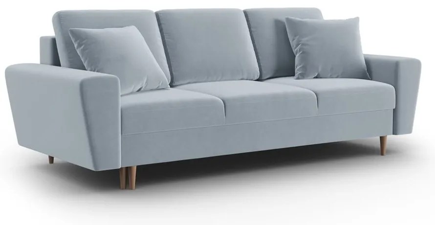 Világoskék bársony kinyitható tárolóhelyes kanapé 235 cm Kyoto – Cosmopolitan Design