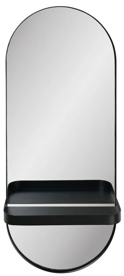 Olbia tükör fém polc, acél, fekete, 25x12x60 cm